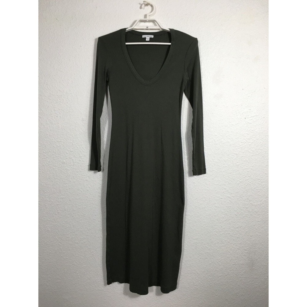 Standard James Perse Midi Dress Womens Size 3 Green Ribbed Cotton